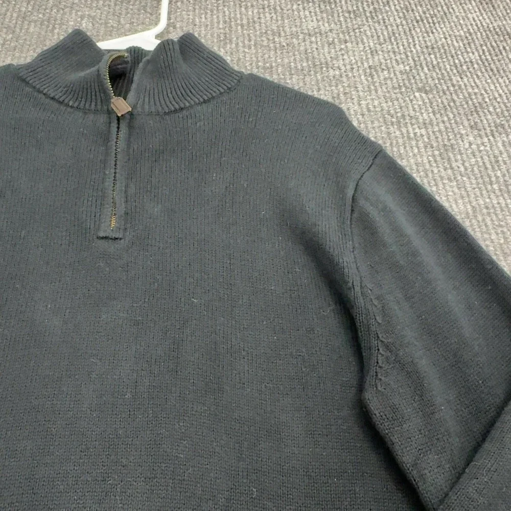 J Crew Sweater Mens M Black Cotton Cashmere Quarter Zip Mock Neck Classic